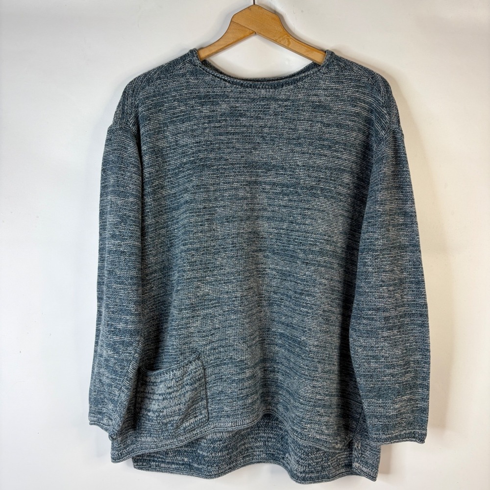 Pure Jill Sweater Women XL Blue Marled Cotton Front Pocket Relaxed Pullover